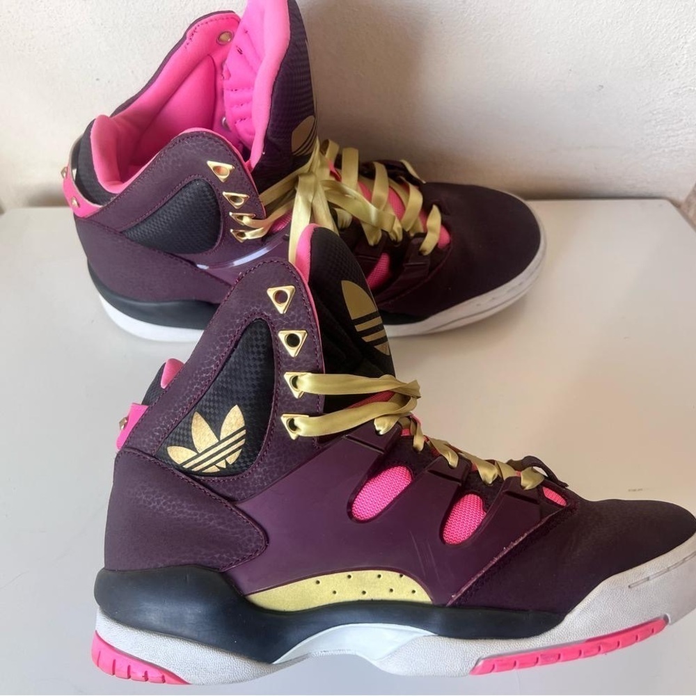 Adidas Purple and Pink Sneakers with Gold Accents